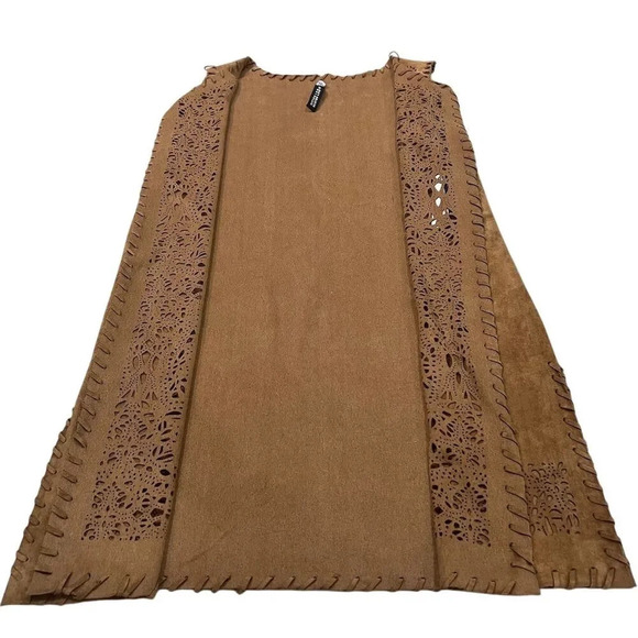 Lord & Taylor Design Lab Women's Brown Sleeveless Boho Crochet-Knit Vest Size M - Picture 7 of 13